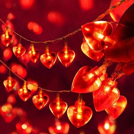 Guirlande lumineuse LED en forme de cœur à piles pour Saint-Valentin, fête de mariage, anniversaire, décoration d'intérieur (6 m, 40 LED, rouge) (1/5)