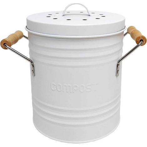 Poubelle à Compost 4L Métal avec Couvercle et Poignées en Bois (1/5)