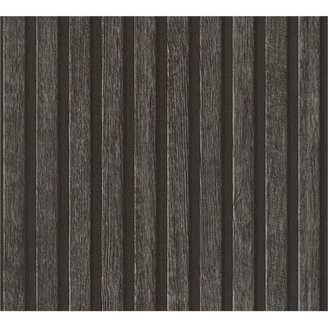 Papier peint 3D aspect bois Profhome 391094 papier peint intissé gaufré à chaud texturé à l'aspect de bois mat anthracite gris noir 5,33 m2 (1/5)