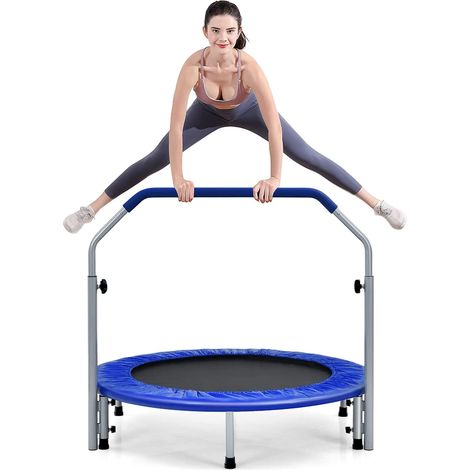 GOPLUS Trampoline de Fitness Pliable Ø 101 CM avec Poignee Reglable pour Adultes et Enfants Charge 150 KG (1/5)