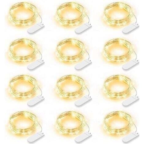 Lot de 12 Guirlande Lumineuse LED, Guirlande Lumineuse à Piles 2m 20 LEDs Fée Chaîne Lumières Guirlande IP65 Étanche LED Déco pour Chambre Noël Mariage Fête Jardin, Blanc Chaud (Blanc Chaud) (1/5)