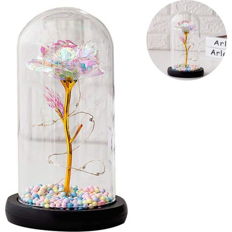 Roses artificielles en guirlande lumineuse LED multicolores, qui durent éternellement sous un dôme de verre. Un cadeau unique pour les femmes, pour Noël, un mariage, la Saint-Valentin, un anniversaire (1/5)