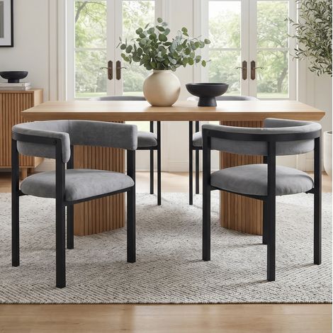 Lot de 6 chaises de salle à manger en chenille grise, dossier arrondi OKMYHOME (1/5)