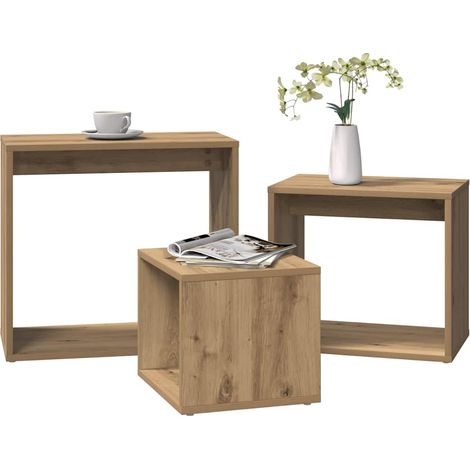Tables gigognes 3 pcs-Table Basse-Table Salon chêne artisanal bois d'ingénierie 328102 (1/5)