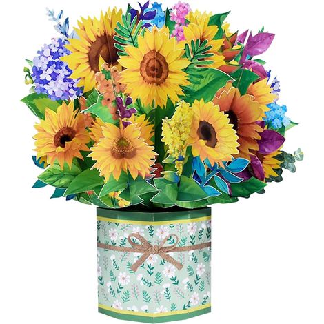 Carte pop-up bouquet de tournesols (2 ex.), carte de vœux 3D avec enveloppe pour toutes occasions : anniversaire, Fête des Mères, anniversaire de mariage, Saint-Valentin. Cadeau artisanal (1/4)