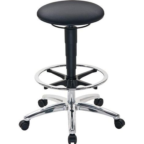 Tabouret pivotant avec roulettes d'arrêt, anneau de pied, tissu Supertec gris (1/4)