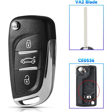 Coque de clé télécommande modifiée CE0536 CE0523 compatible avec Peugeot 307, 408 et Citroën C-Triomphe, C-Quatre, C2, C3, C4 et C5 Berlingo.