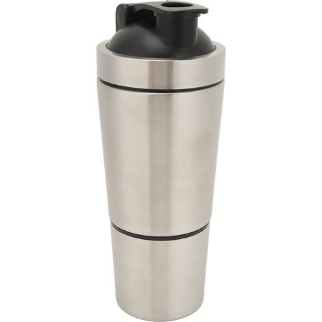 Bouteille shaker en acier inoxydable, balance pour shaker à protéines, gobelet shaker portable avec fouet pour mélanger les protéines, argentée 600 ml (1/5)