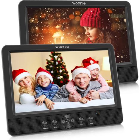 Lecteur DVD Portable Voiture 2 Ecrans Enfants Vidéo avec Appuie-tête de 10,5 Pouces Compatible USB SD MMC 5 Heures pour Un Long Voyage(Deux Lecteur DVD) (1/5)