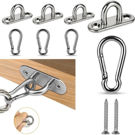 6 pcs plaque oeillet acier inoxydable m5,crochet inox avec vis et tube télescopique,mousquetons,crochets de fixation pour bateau, plafond, balançoire, hamac
