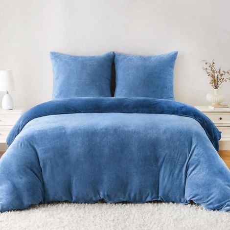 Bettwäsche-Set Flanell 155x220cm Marineblau mit 2 Kissenbezügen 80x80cm