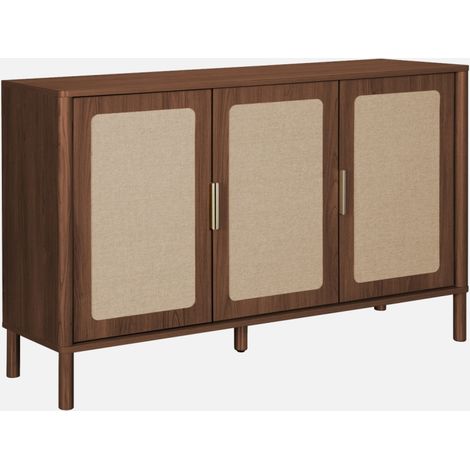 Aparador vintage de madera y rejilla con 3 puertas, 120cm (1/5)