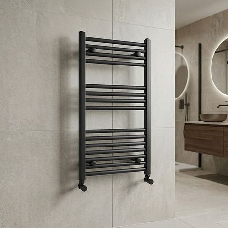 Termoarredo bagno H 80 x L 45 cm in acciaio nero opaco (1/4)
