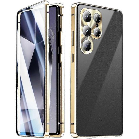 (Gold) Doppelseitige Schutzhülle für Samsung Galaxy S25 Ultra aus gehärtetem Glas und magnetischem Metall mit Schnalle (1/5)