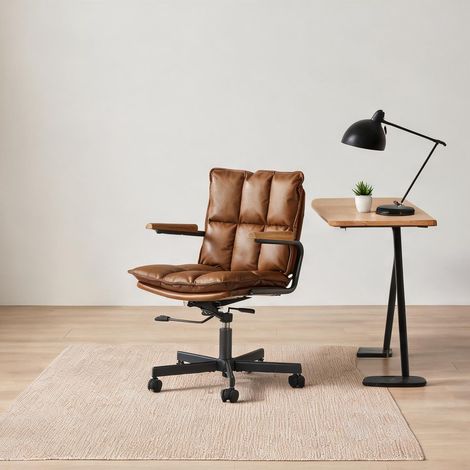 Chaise de bureau coloris marron en cuir métal 65 x 46 x 72 cm (1/5)