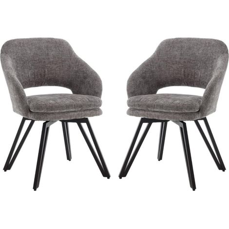 Wahson Sillas de Comedor Juego de 2, Chenilla Sillas con Respaldo, Giratorias Sillas de Ocio para Cocina Salón, Gris (1/5)