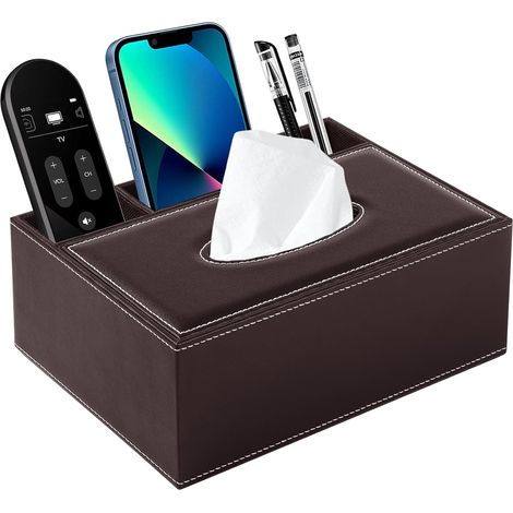 Rechteckiges Etui aus PU-Leder für Taschentücher - Multifunktionale Taschentuchbox mit Stiftehalter und Fernbedienungshalter, dekorative Aufbewahrungsbox für Taschentücher, Stifte und Fernbedienung, g