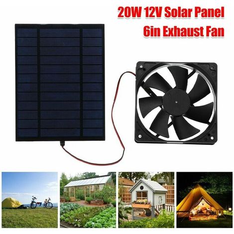 Ventilatore da 6 pollici alimentato da pannello solare da 20 W, mini ventilatore, ventilatore di scarico portatile fai da te con pannello solare ricaricabile..DEBUNS (1/3)