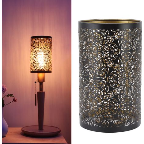 Abat-jour moderne en fer forgé sculpté, cylindrique droit, à motifs métalliques, pour lampe de table E27/E26. (1/5)