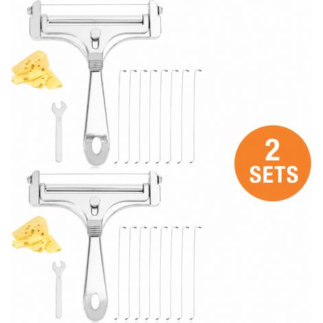 Trancheuse à Beurre Manuelle Inox Réglable Lot 2 Pièces + 16 Fils de Rechange avec Clés et Coupe-Fromage à Molette Argent (1/5)