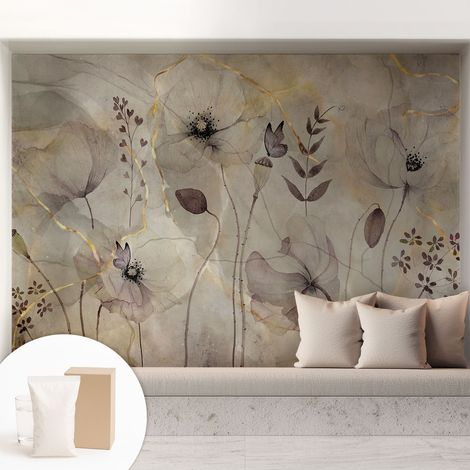 Tapete Vliestapete mit Kleber- abwaschbar - Raumgestaltung Schlafzimmer Wohnzimmer Tapete Zarte Blumen 208x146 cm (1/5)
