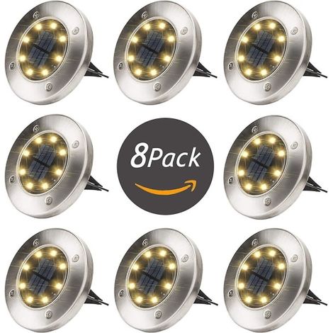 Lampes solaires d'extérieur à 8 LED, lampes de sol solaires, lampadaires d'extérieur, éclairage de jardin, IP65 (8 blanc chaud) - FY --AquaForge (1/5)