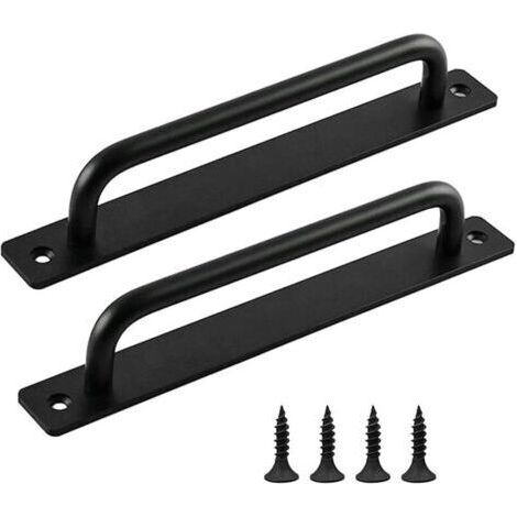 Poignee Porte Coulissante, 2 Pièces Poignée de porte Grange, Poignée de Porte en Noire, Poignées de Porte Intérieure Extérieure Avec Vis, pour Cuisine, Meubles, Armoires, Placards, Portes- (1/4)