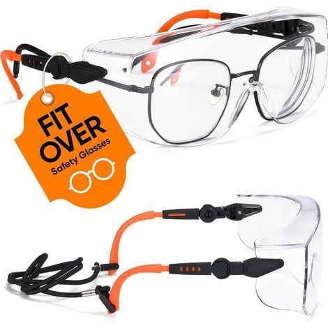 SG009 Lunettes de sécurité pour protection des yeux avec verres en plastique transparent et poignées en caoutchouc pour un ajustement confortable, orange, SG009 (1/5)