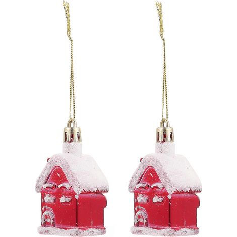 Lot de 2 pendentifs en plastique en forme de maison, décorations créatives à suspendre au sapin pour Noël-6X3.5X3CM-Red