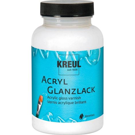 KREUL 79413 - Acrylic Gloss Lacquer barattolo di vetro da 275 ml Lacca trasparente di finitura e protettiva a base d'acqua per oggetti dipinti completamente asciutti