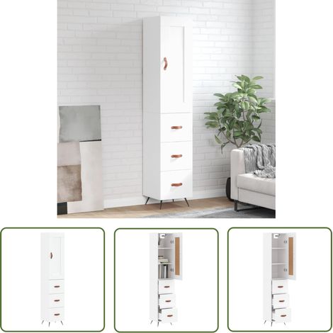 The Living Store Highboard Weiß 34,5x34x180 cm Holzwerkstoff - Sideboard - Highboard - Wohnzimmermöbel - Regal - Aufbewahrung (1/5)