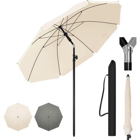 Woltu – Parasol de jardin extérieur réglable – Protection anti-UV – Hauteur 146-203 cm – Structure en acier – Sac de rangement inclus – φ 195 cm beige