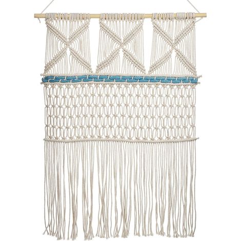 Décoration Murale Style Boho en Tissu Coton Macramé Beige et Bleu Kalady (1/5)