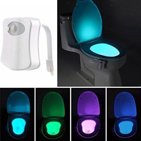 Leeko Lampe de Toilette WC LED Veilleuse,8 Changement de Couleurs adapte tous Cuvette Siège,Bas en ABS angle de flexion 270 Degré. (1/4)