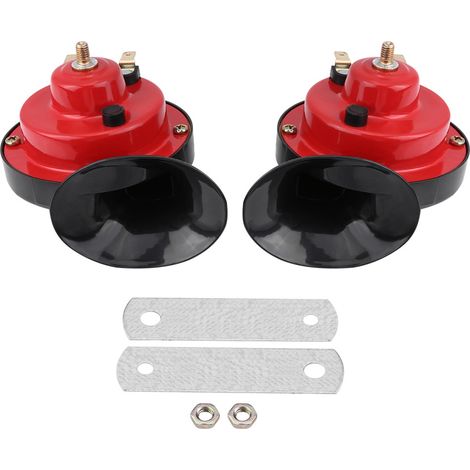 Klaxon Snail Dual Tone 12V 135 dB Universel Voiture Camion Bateau Vélo - Paire de Trompes Électriques Rouges Kit de Montage Facile (1/2)