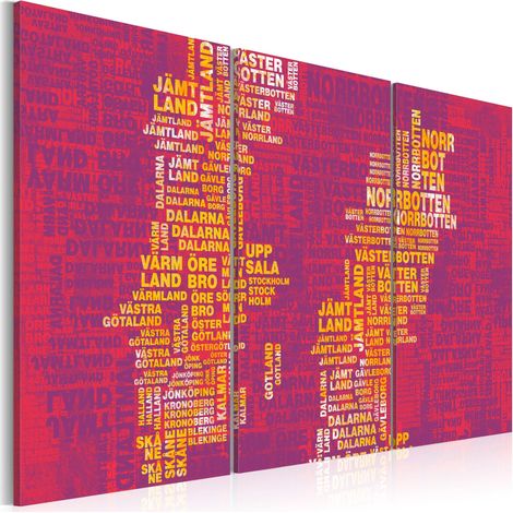 Quadro - Cartina di Svezia (sfondo rosa): trittico - 90x60 (1/4)