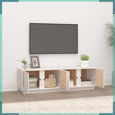 814460 Meuble TV Blanc 140x40x40 cm Bois de pin massif (1/5)