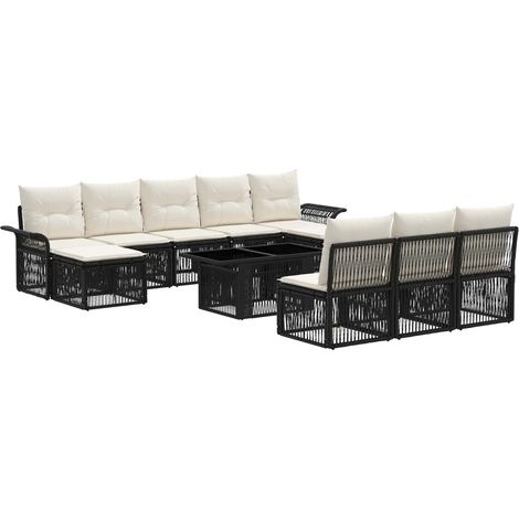Conjunto de sofás de jardín 11 uds. Negro y Blanco Crema vidaXL (1/5)