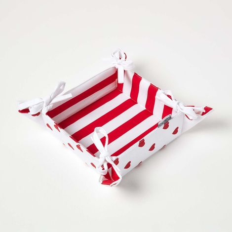 HOMESCAPES Red Hearts Reversible Bread Basket
