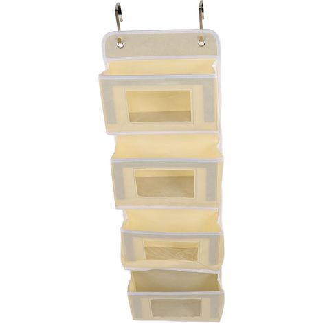 Organisateur de Porte Multifonction en Tissu Résistant avec 4 Compartments et Crochets, Gain de Place pour Placard (Couleur Khaki)