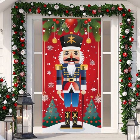Décoration de porte Grinch vert, rideau de porte suspendu, motif monstre vert - 90 x 180 cm (œillets + ruban) - Style 8