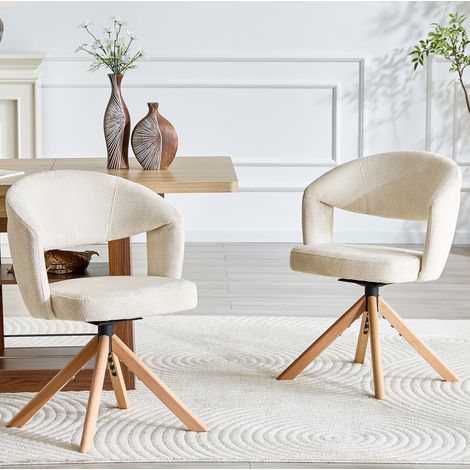 MEUBLIV 2er-Set Drehstühle 67 x 58,5 x 81,5 cm Weiß – geschwungene Rückenlehne 360° (1/5)