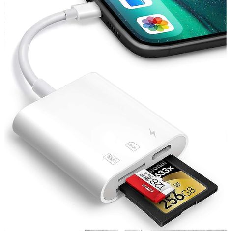 Lecteur de cartes SD pour iPhone et iPad, lecteur et visionneuse de cartes SD pour caméra de chasse Oyuiasle Trail, adaptateur de lecteur de cartes mémoire avec emplacements pour cartes SD et microSD, (1/5)