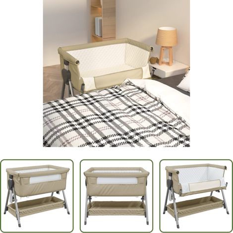 Berceau - Lit pour bébé avec matelas Taupe Tissu de lin (1/5)