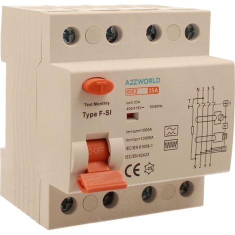 RCCB Interruttore Differenziale Puro Tipo F - SI 3P+N 4M 10000A 30mA Super Immunizzato AC 400V IP20 IEC61008-1, Corrente Disponibili 25A 40A 63A  (25A)