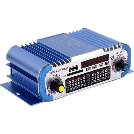 Amplificateur Hi-Fi 12V DC avec lecteur MP3 USB, télécommande, couleur bleue, pour système audio domestique. (1/3)