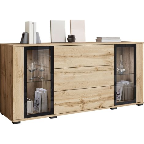 Cómoda Torcame 101, Roble wotan, Con cajones y puertas, Número de cajones: 0, 70x150x40cm, LED