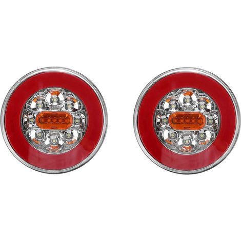 2 feux arrière ronds à LED 4 en 1 pour camion, 12-24 V, avec clignotants, feux de recul et feux stop dynamiques, pour remorque, camion et camping-car. (1/5)