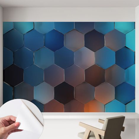 Papier peint autocollant avec imprimé pour intérieur moderne application facile a motif Hexagones bleus 152x104 cm (1/5)