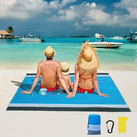 Alovez - Tapis de Plage, 200x210cm Serviette de Plage Anti Sable Matelas de Sol Impermeable avec 4 Piquets, Tapis Couverture Pique Niques Pliable Plage Accessoire Panier Tapis de Jardin Exterieur 4 (1/5)